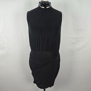 Soprano Dress Women's 2X Black Stretch Sleeveless Bodycon Wrap Midi Mock Neck